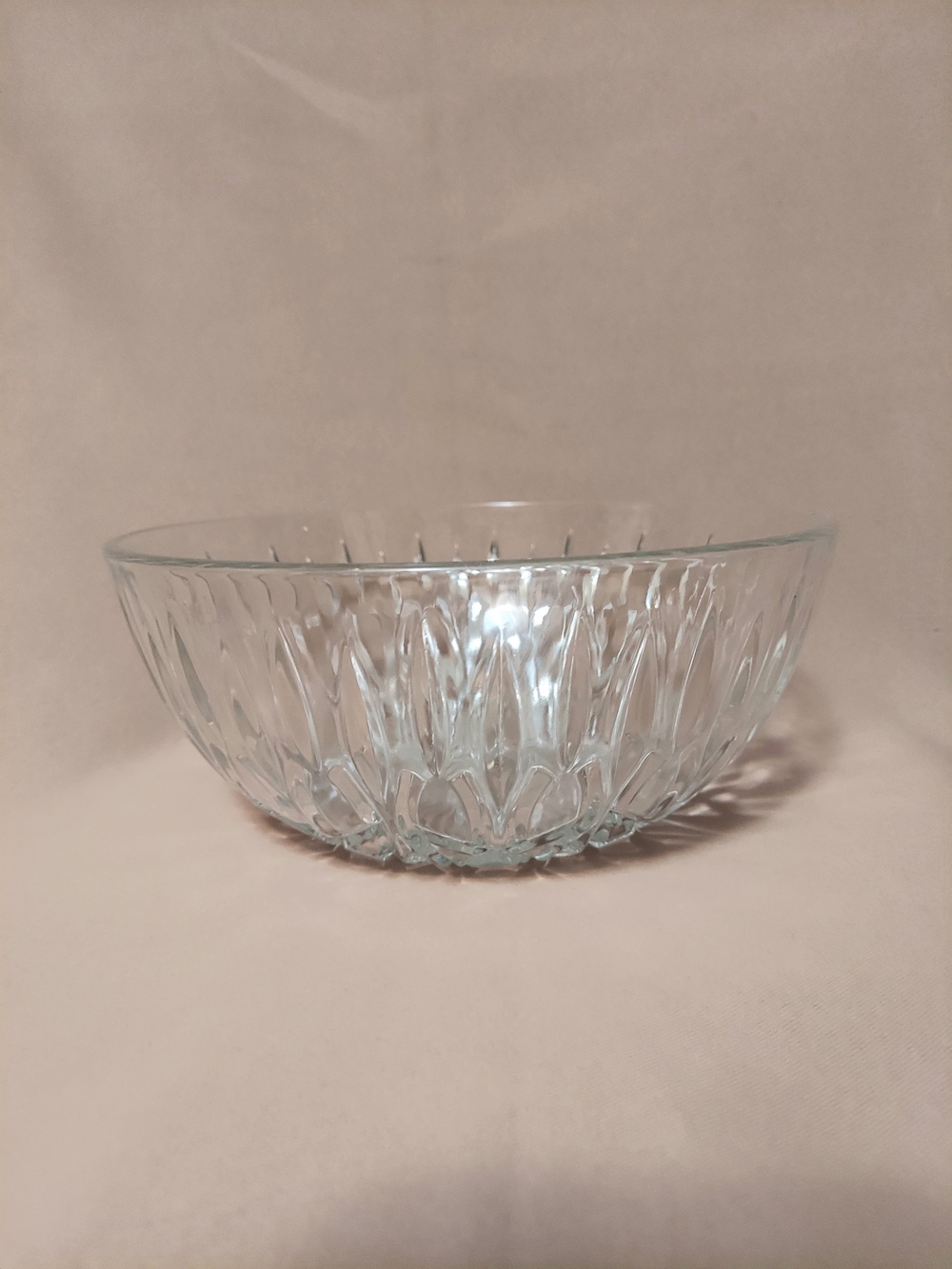Vintage Clear Pressed Glass Serving Bowl - Geometric Diamond Cut Pattern